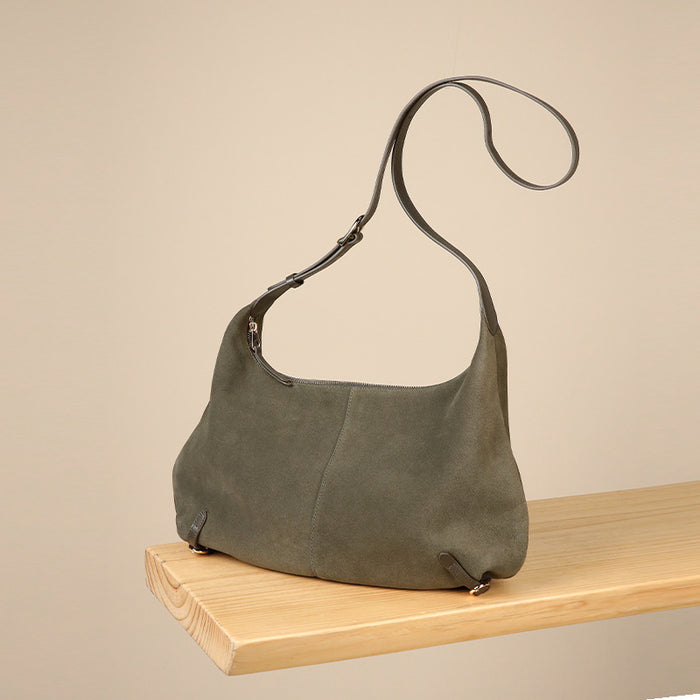 Women’s Frosted Leather Crescent Bag – Genuine Leather Hobo Shoulder Bag