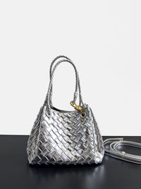 Women’s Woven Leather Bucket Bag – Soft Genuine Cowhide