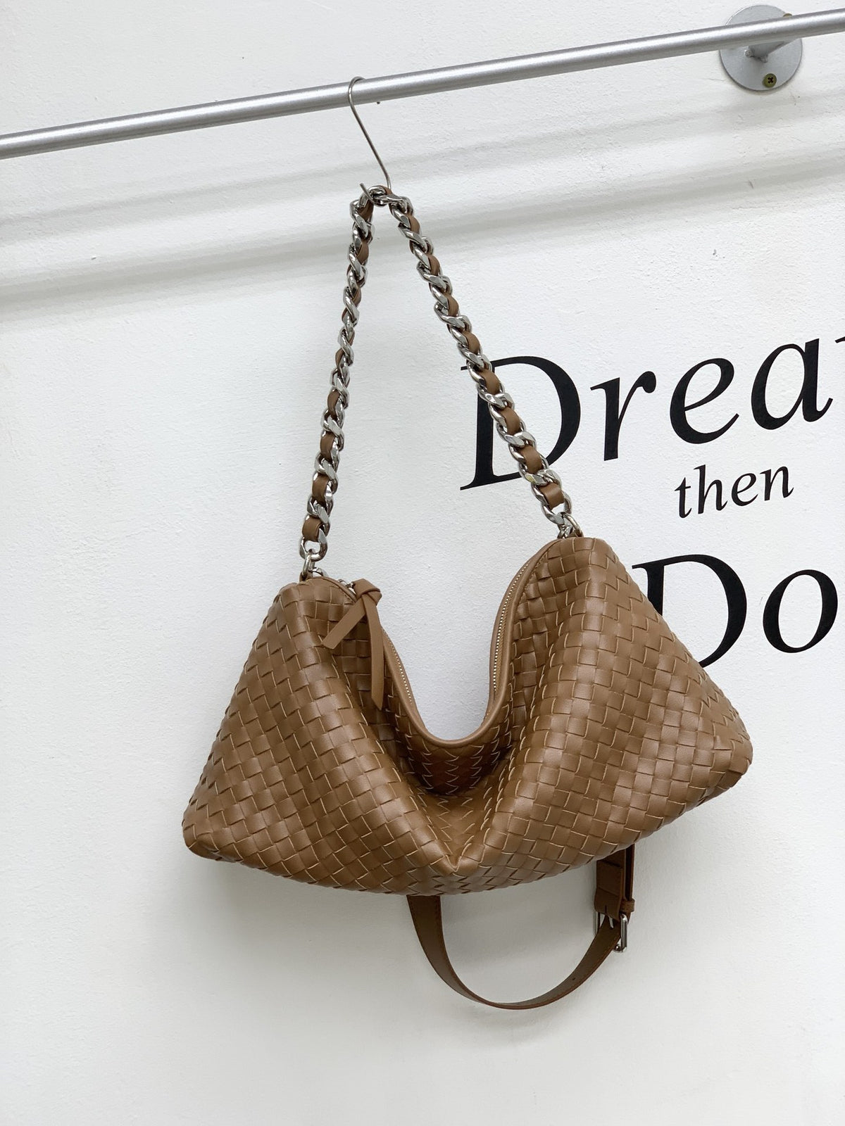 Woven Cowhide Leather Shoulder Bag – Large Capacity Tote