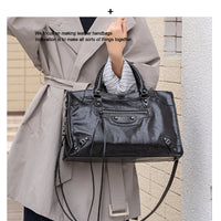 Vintage Cowhide Leather Studded Handbag – Shoulder & Crossbody