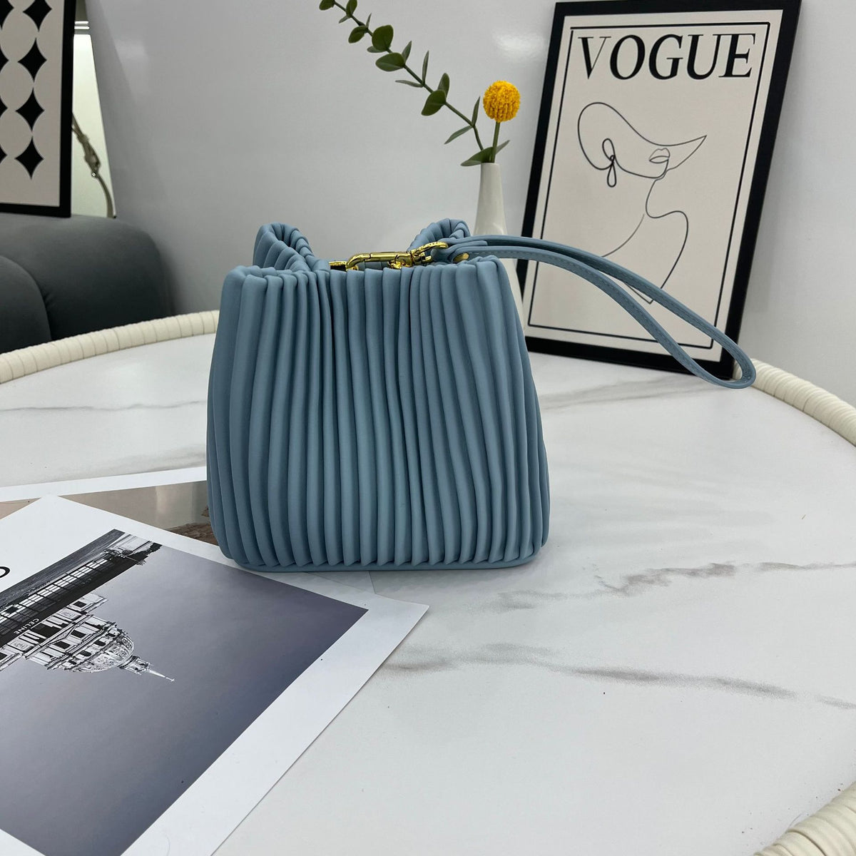 Women’s Ruched Leather Bucket Bag – Shoulder, Handbag & Crossbody