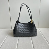 Women’s Woven Calfskin Tote – Leather Shoulder & Handbag with Metal Clasp