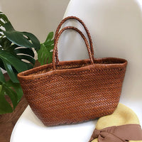 Woven Cowhide Leather Tote Bag for Women