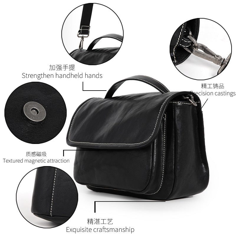 Women’s Vintage Vegetable-Tanned Leather Messenger Bag – Genuine Leather Shoulder & Crossbody Bag