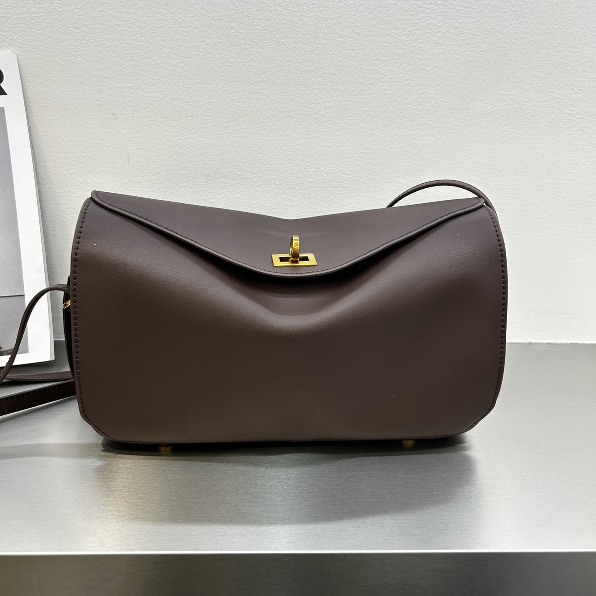 Top-Grain Leather Pillow Tote with Lock Closure