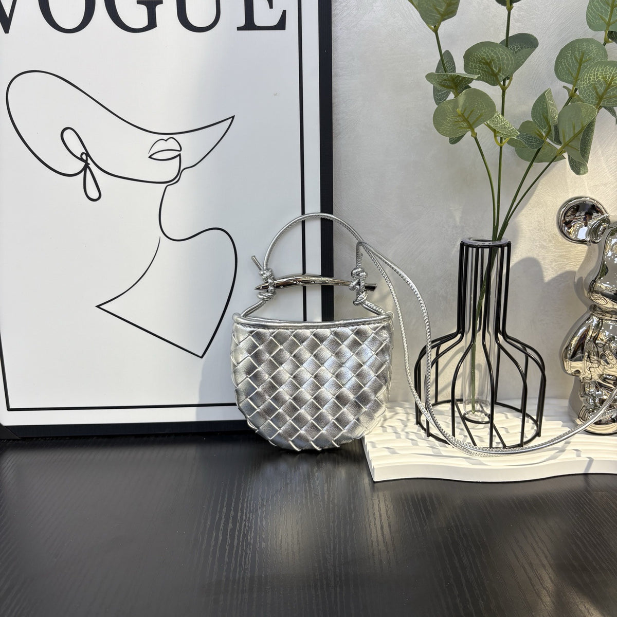 Top-Grain Cowhide Woven Mini Shoulder Bag Crossbody