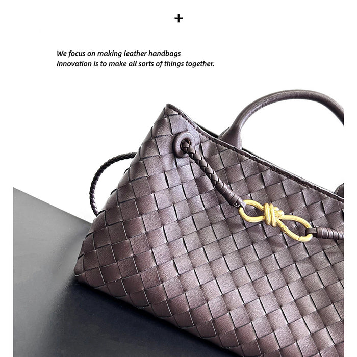 Women’s Woven Genuine Leather Handbag – Cowhide Shoulder Bag