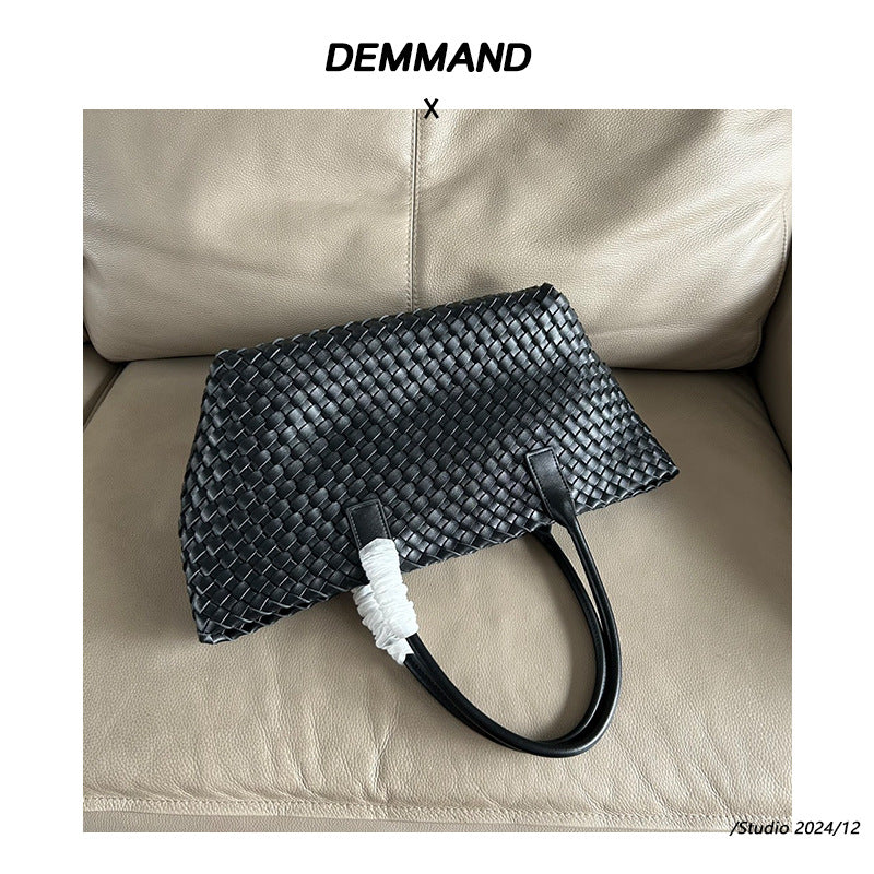 Woven Leather Tote Bag Large Capacity Shopping Shoulder Bag