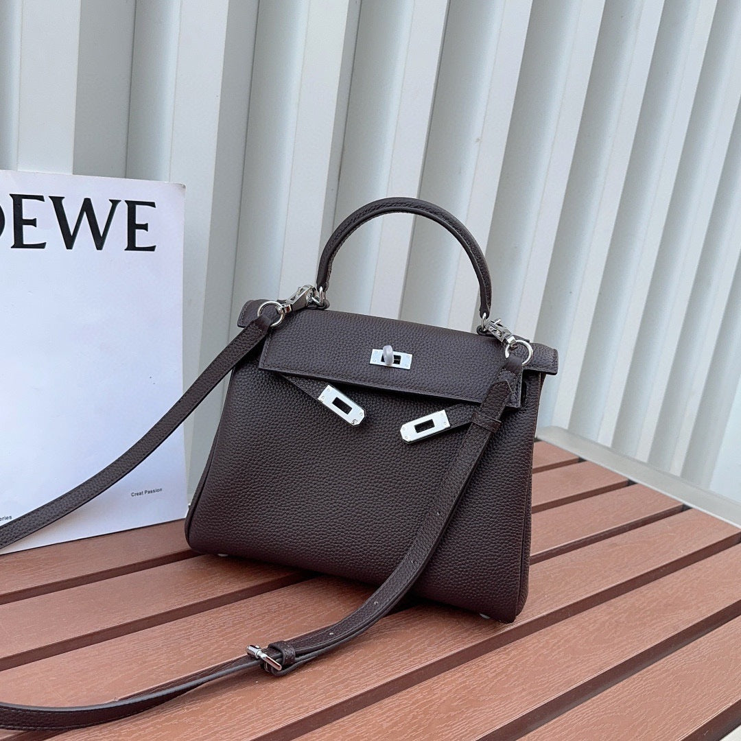 Women’s Lychee Grain Leather Mini Bag – Silver Buckle Shoulder & Crossbody