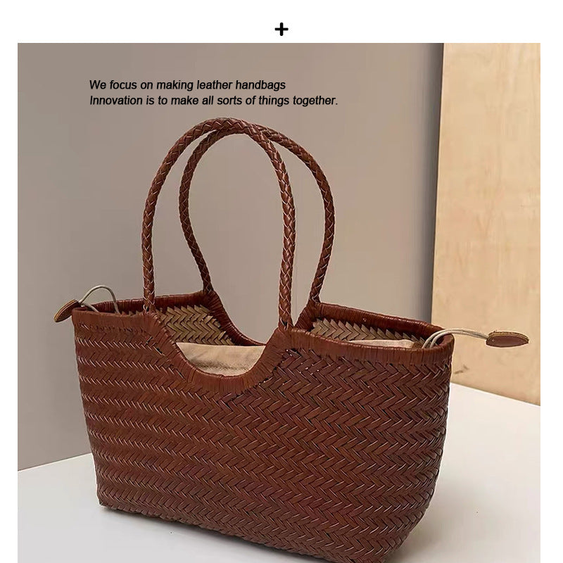Woven Cowhide Leather Basket Bag – Shoulder & Handbag