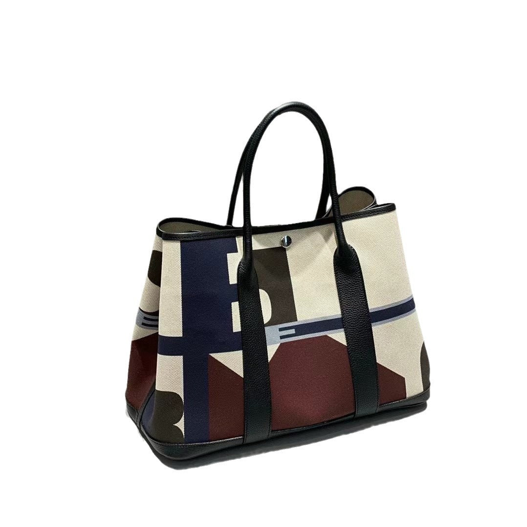 Graffiti Canvas Leather Tote Bag – Large Capacity Garden Bag