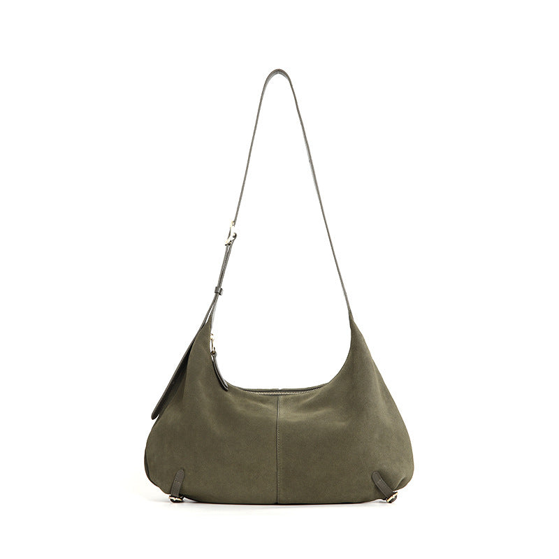 Women’s Frosted Leather Crescent Bag – Genuine Leather Hobo Shoulder Bag