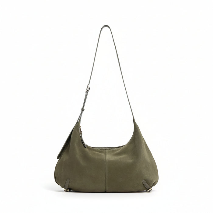Women’s Frosted Leather Crescent Bag – Genuine Leather Hobo Shoulder Bag
