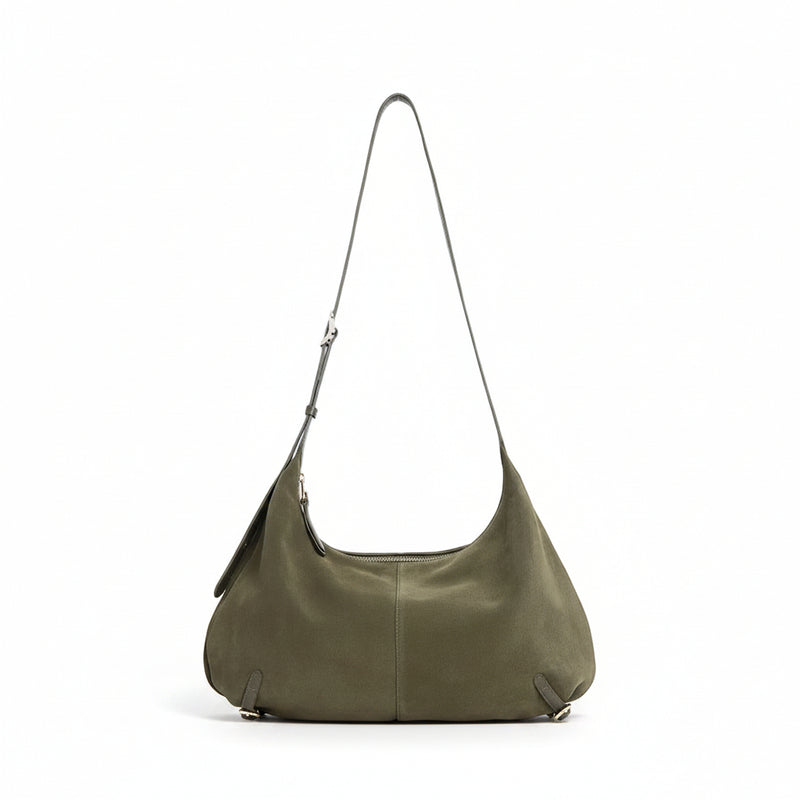 Women’s Frosted Leather Crescent Bag – Genuine Leather Hobo Shoulder Bag