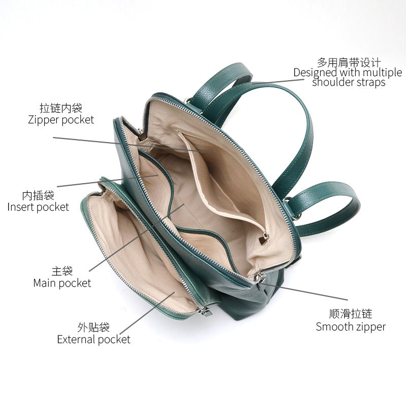 Genuine Leather Backpack – Large Capacity Crossbody & Shoulder Bag