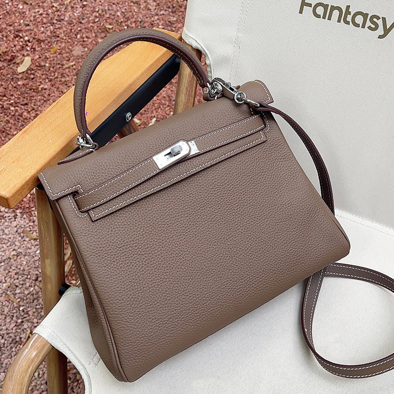 Women’s Lychee Grain Leather Mini Bag – Silver Buckle Shoulder & Crossbody