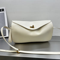 Top-Grain Leather Pillow Tote with Lock Closure