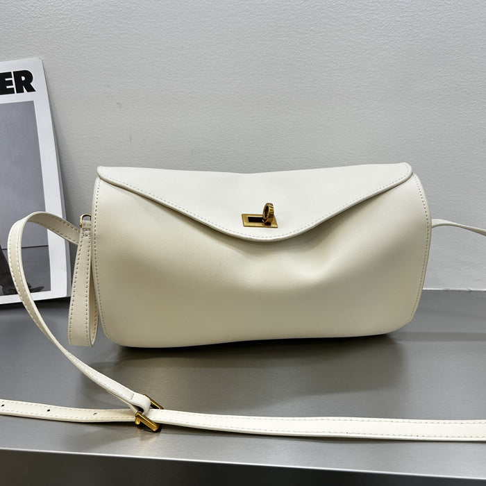 Top-Grain Leather Pillow Tote with Lock Closure