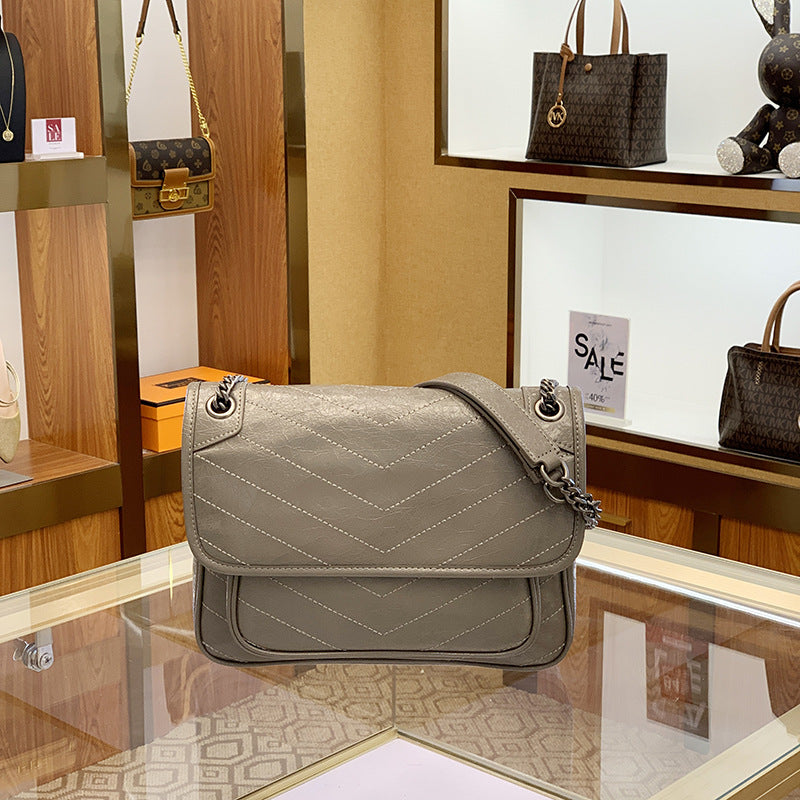 Women’s Ruched Shoulder Bag – Flap Chain Crossbody Handbag