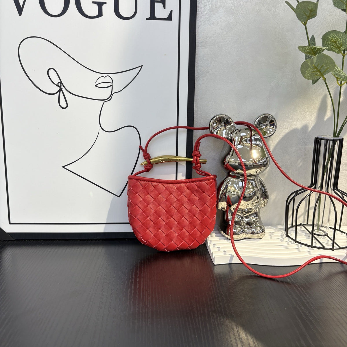 Top-Grain Cowhide Woven Mini Shoulder Bag Crossbody