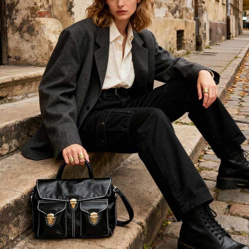 Genuine Leather Messenger Bag – Vintage Cowhide Shoulder & Handbag