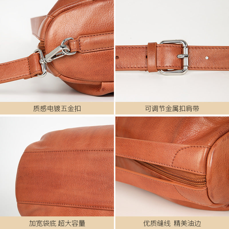 Women’s Genuine Leather Shoulder Bag – Vintage Folded Design