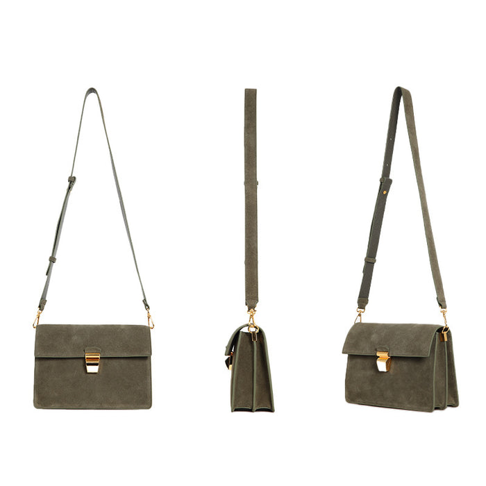 Genuine Leather Shoulder Bag – Vintage Nubuck Small Square Bag