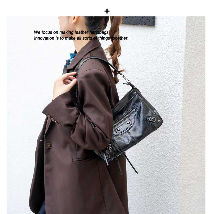 Vintage Studded Cowhide Leather Handbag