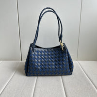 Women’s Woven Calfskin Tote – Leather Shoulder & Handbag with Metal Clasp