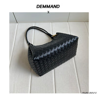 Women’s Woven Calfskin Tote – Leather Shoulder & Handbag with Metal Clasp