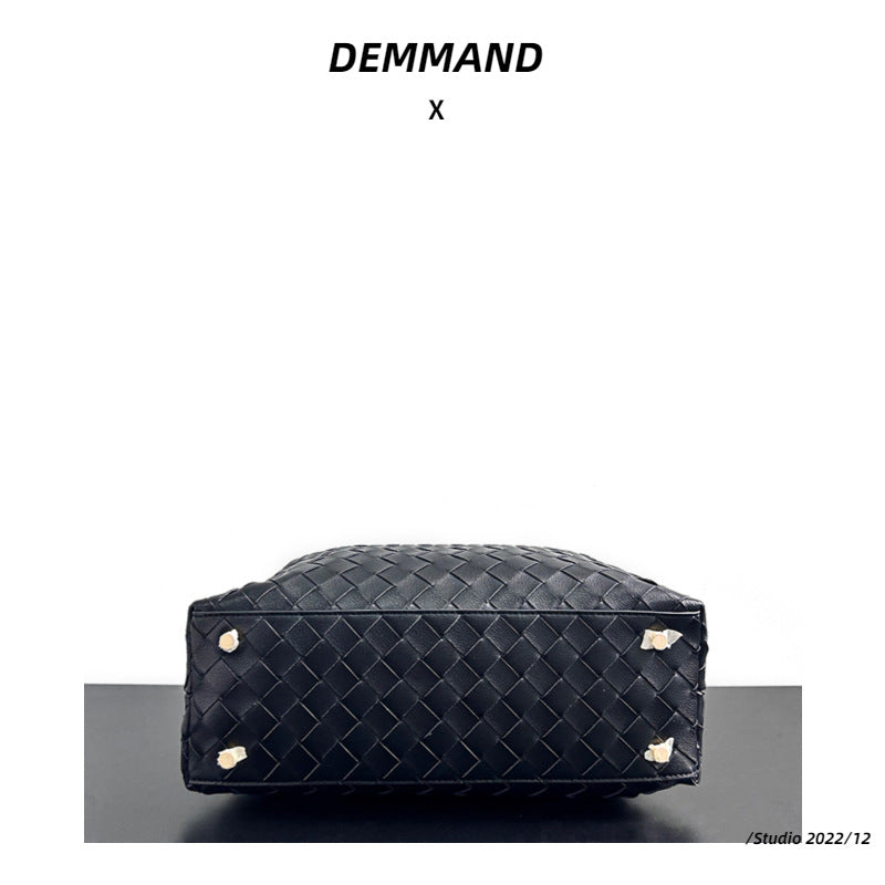 Woven Leather Pillow Tote Bag