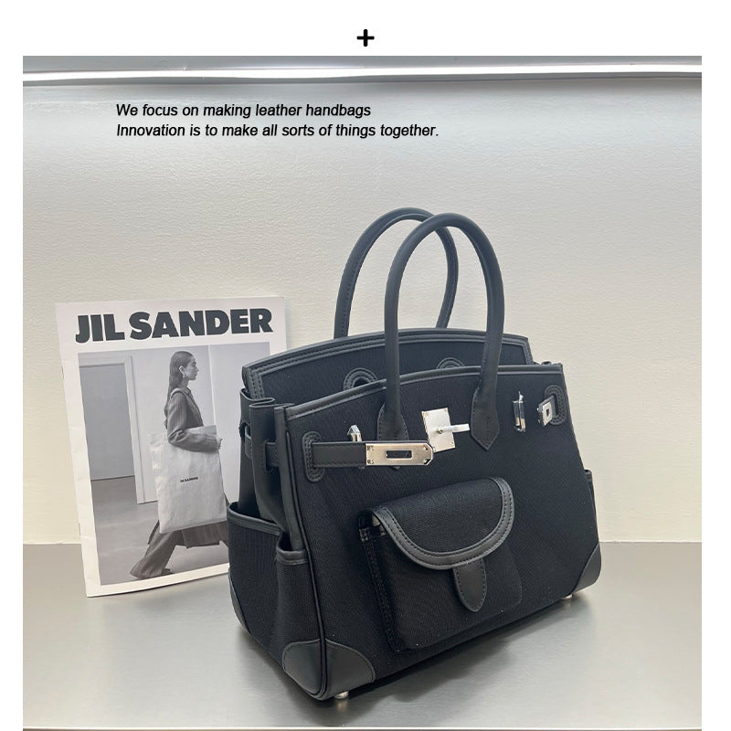 Women’s Canvas & Leather Tote Bag – Structured Crossbody Handbag