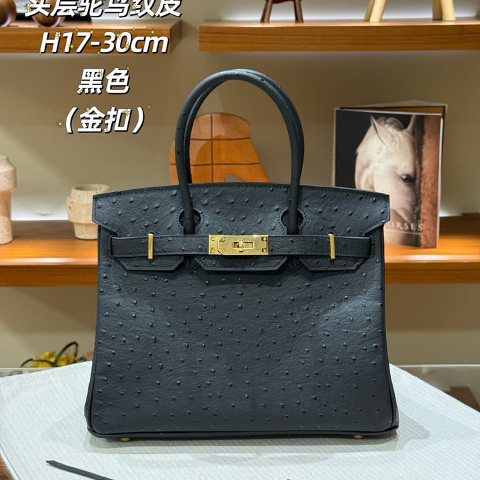 Ostrich Pattern Cowhide Leather Handbag for Women