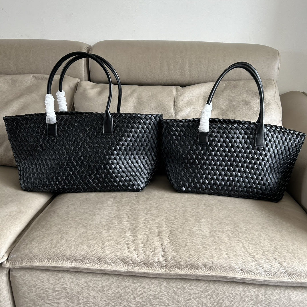 Woven Leather Tote Bag Large Capacity Shopping Shoulder Bag