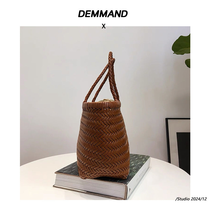 Woven Cowhide Leather Tote Bag for Women
