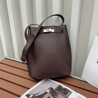 Women’s Top-Grain Leather Bucket Bag – Kelly Style Handbag & Crossbody