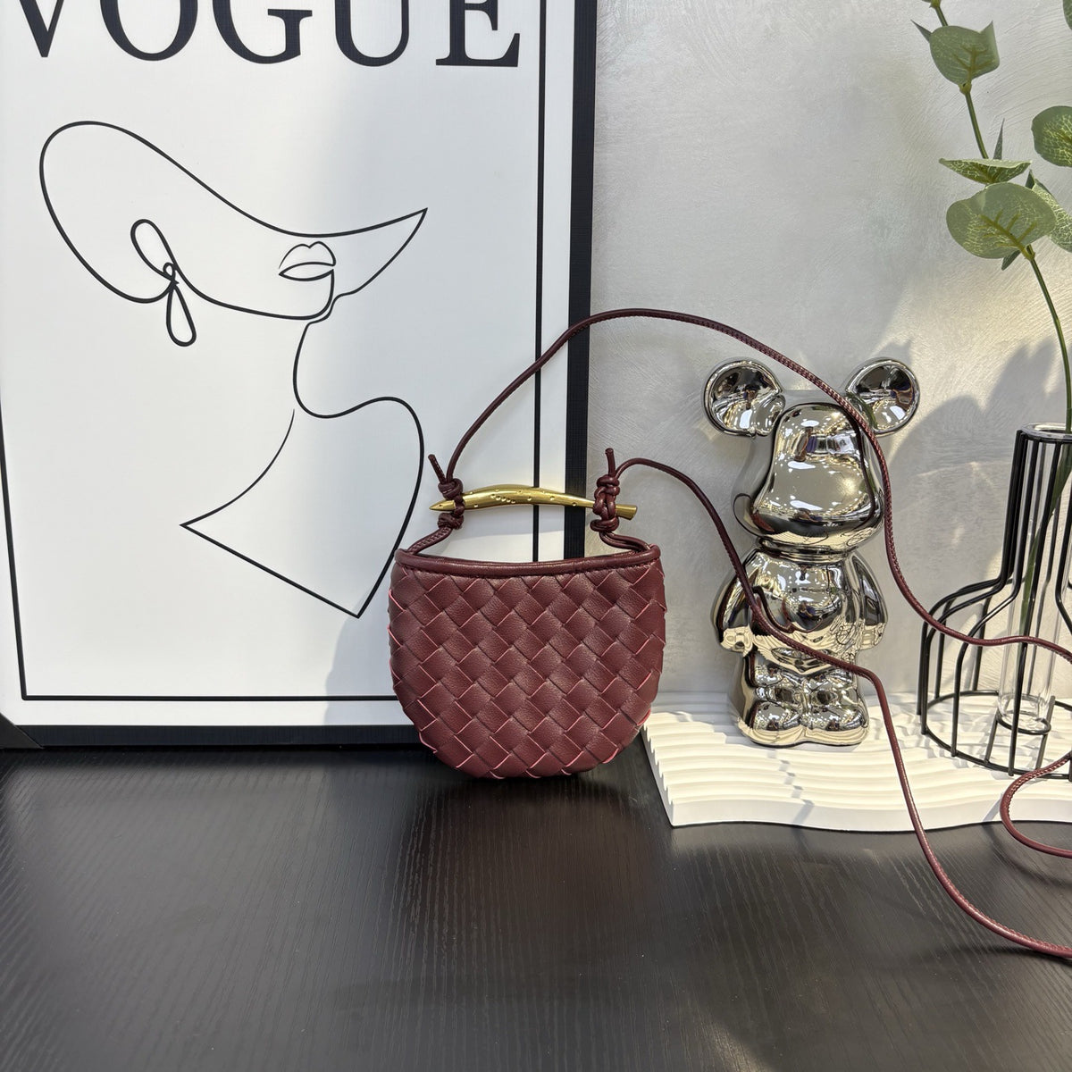 Top-Grain Cowhide Woven Mini Shoulder Bag Crossbody