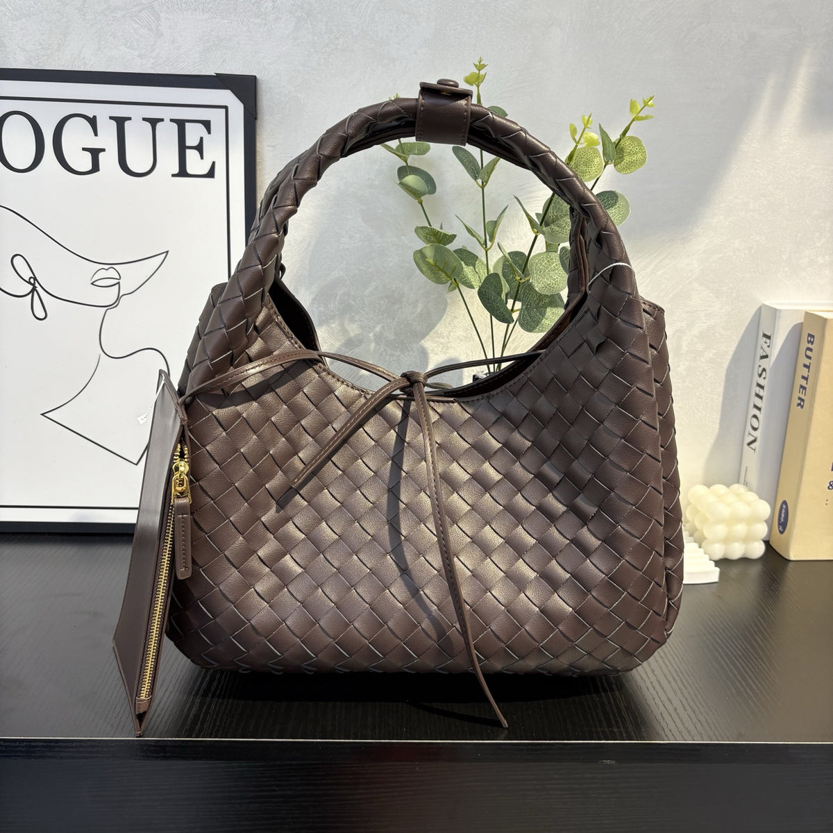 Woven Leather Shoulder & Tote Bag