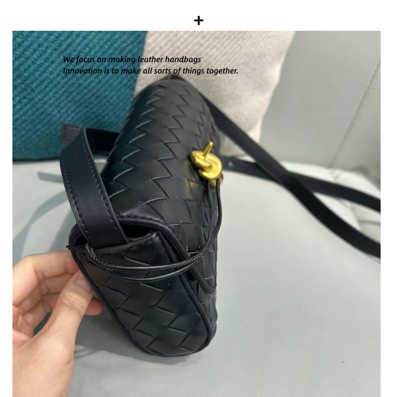 Premium Cowhide Leather Woven Mini Shoulder Bag – Crossbody & Handbag