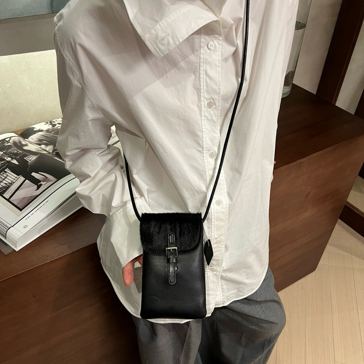 Women’s Leather & Haircalf Phone Bag – Mini Crossbody Shoulder Bag