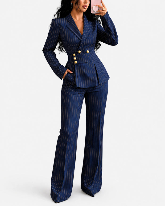 Women’s Pinstripe Blazer & Flared Pants Set