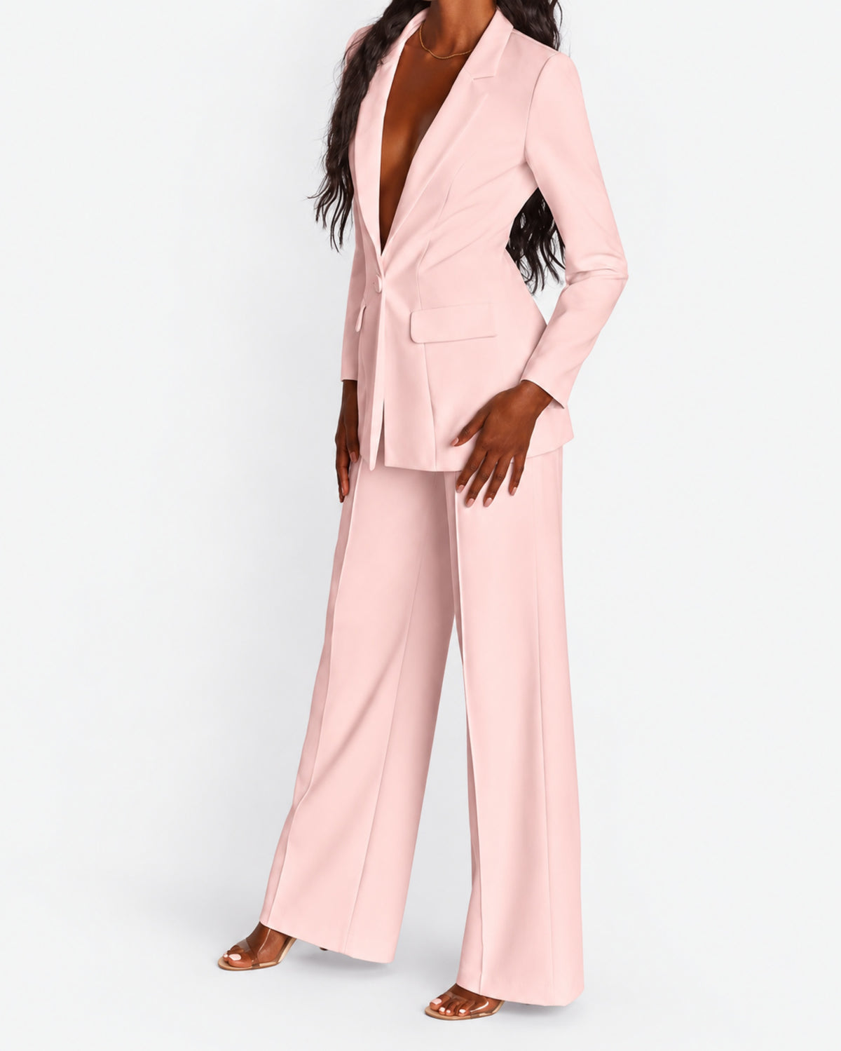 Women's Slim Fit Blazer & Wide-Leg Pants Set