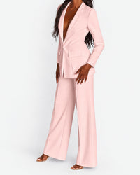 Women's Slim Fit Blazer & Wide-Leg Pants Set