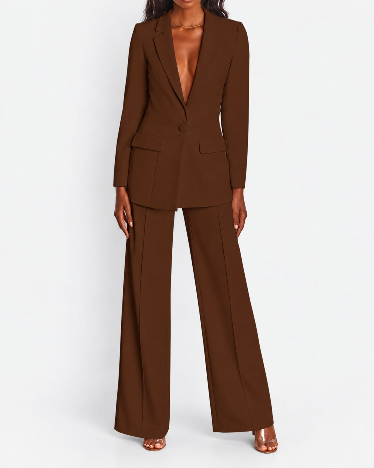 Women's Slim Fit Blazer & Wide-Leg Pants Set