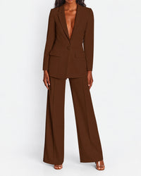 Women's Slim Fit Blazer & Wide-Leg Pants Set