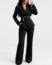 Women’s Pinstripe Blazer & Flared Pants Set