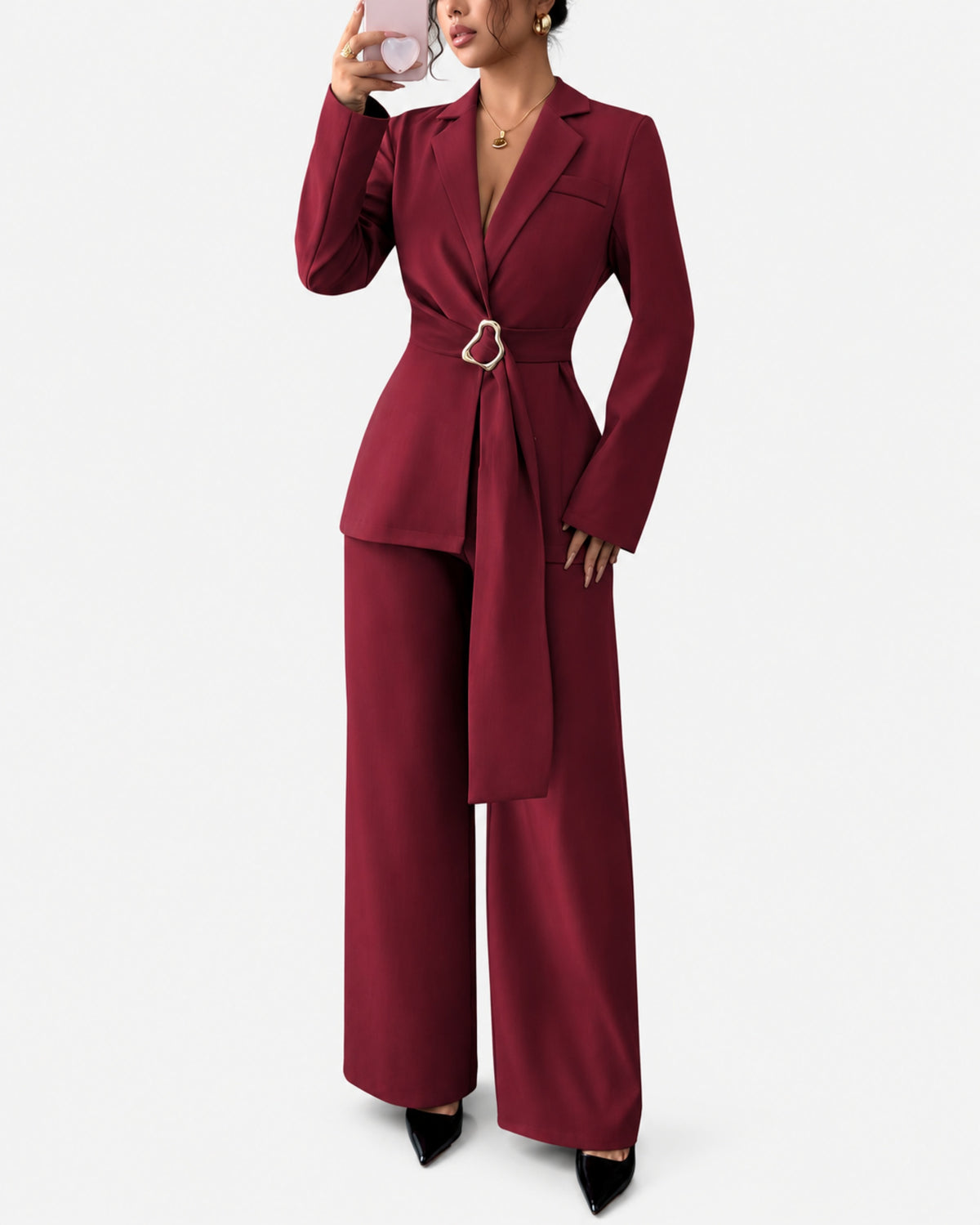 Women’s Belted Wide-Leg Pantsuit