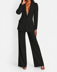 Women's Slim Fit Blazer & Wide-Leg Pants Set