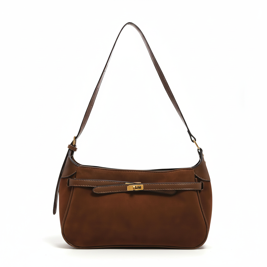 Suede Leather Shoulder Bag – Minimal Underarm Tote