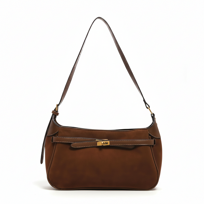 Suede Leather Shoulder Bag – Minimal Underarm Tote